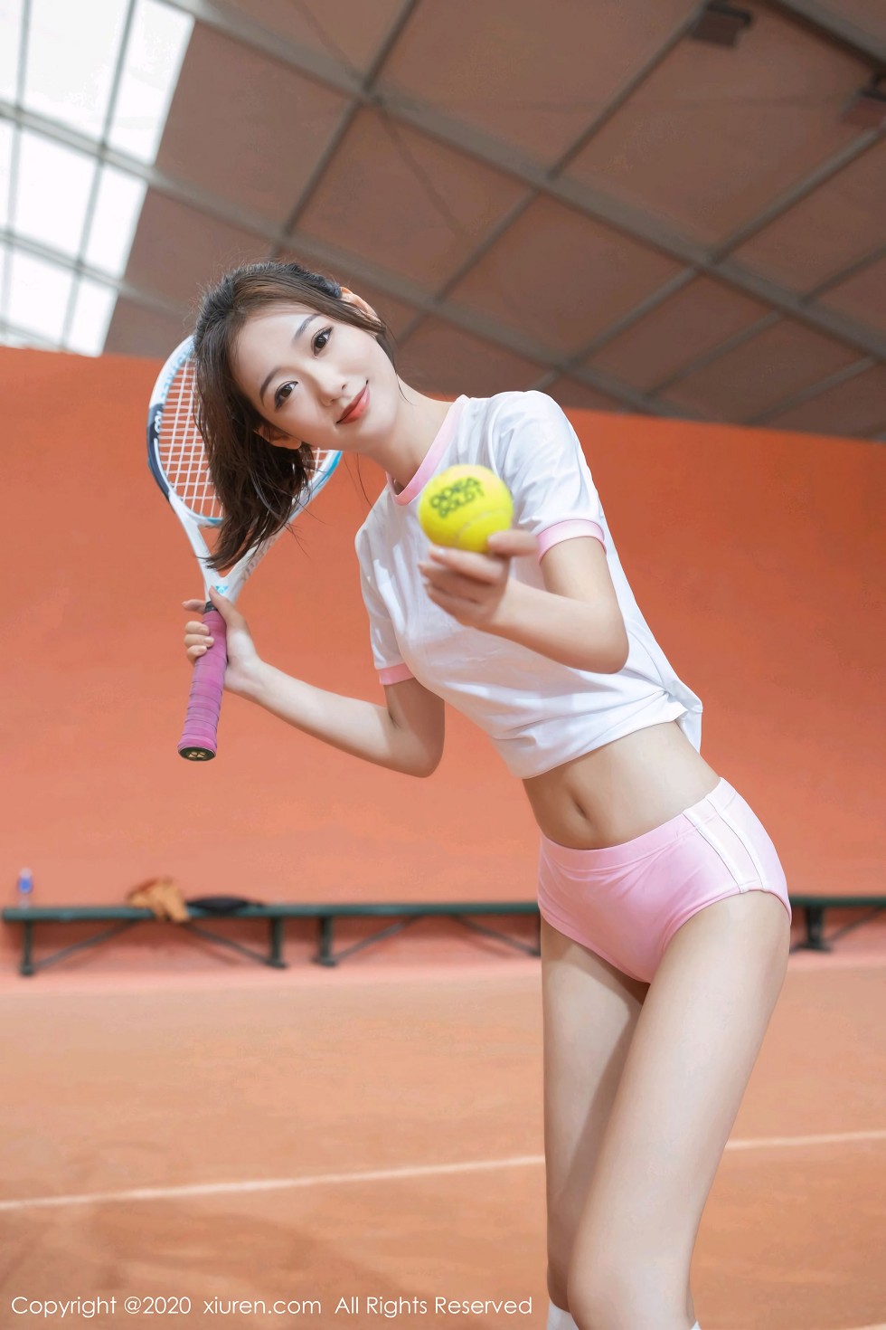 嫩模唐安琪网球少女主题清纯粉色运动装秀完美身材甜美迷人写真
