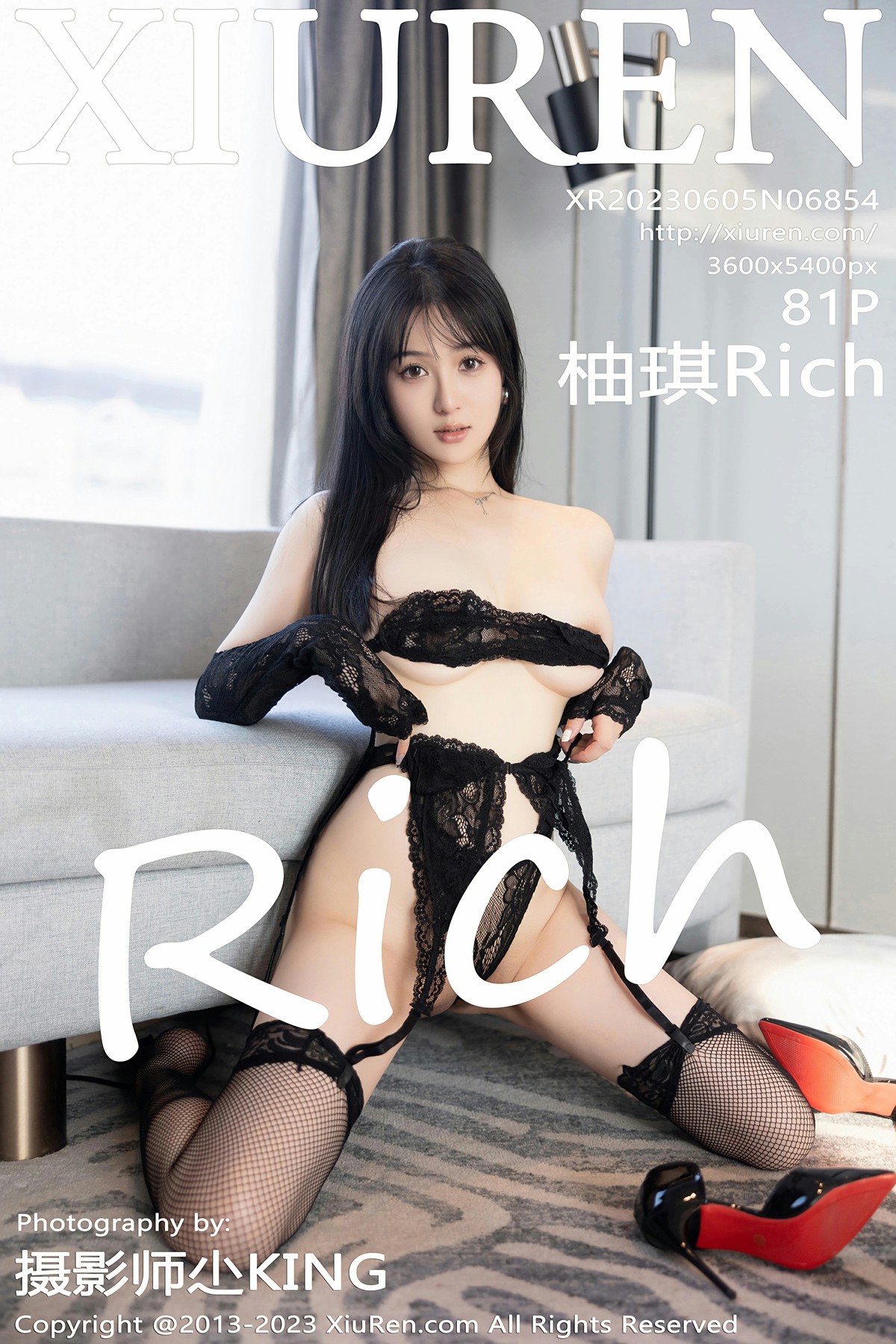 [XiuRen秀人网] 2023.06.05 No.6854 柚琪Rich 黑色情趣服饰 黑色网格袜 性感写真 [81+1P]