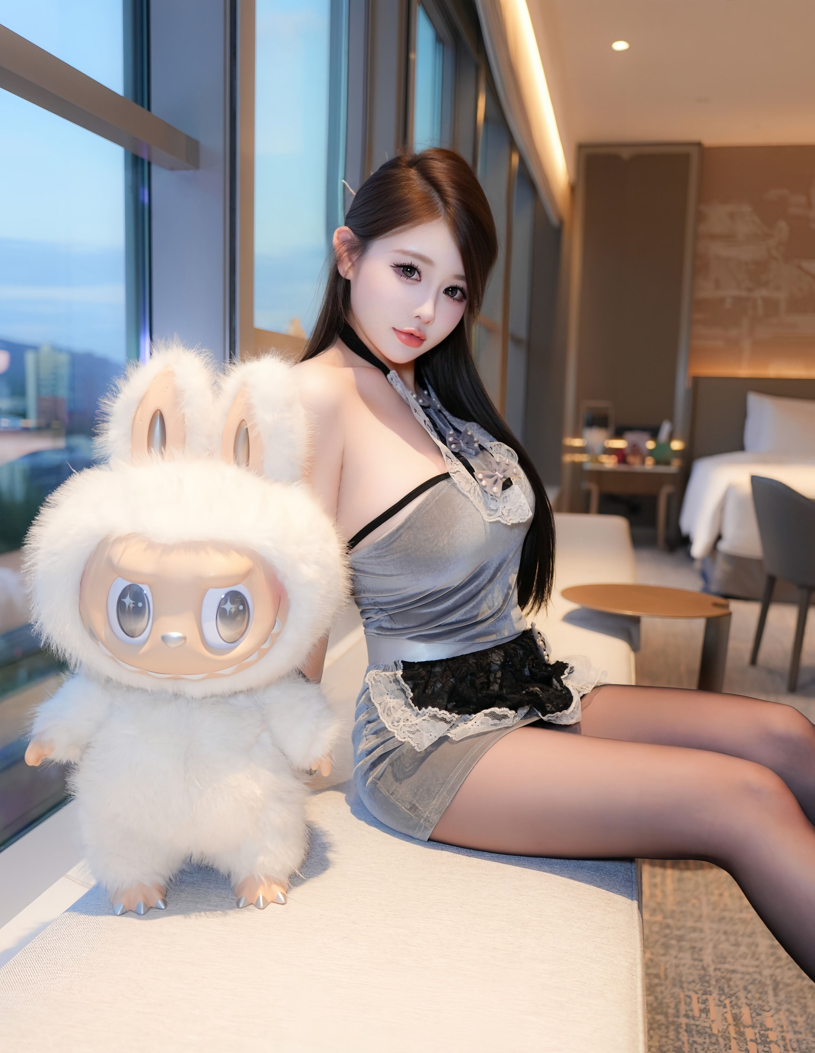 [XiuRen秀人网] 2025.10.17 No.10884 甜妮 灰色短裙 魅惑黑丝 性感写真 [60+1P]