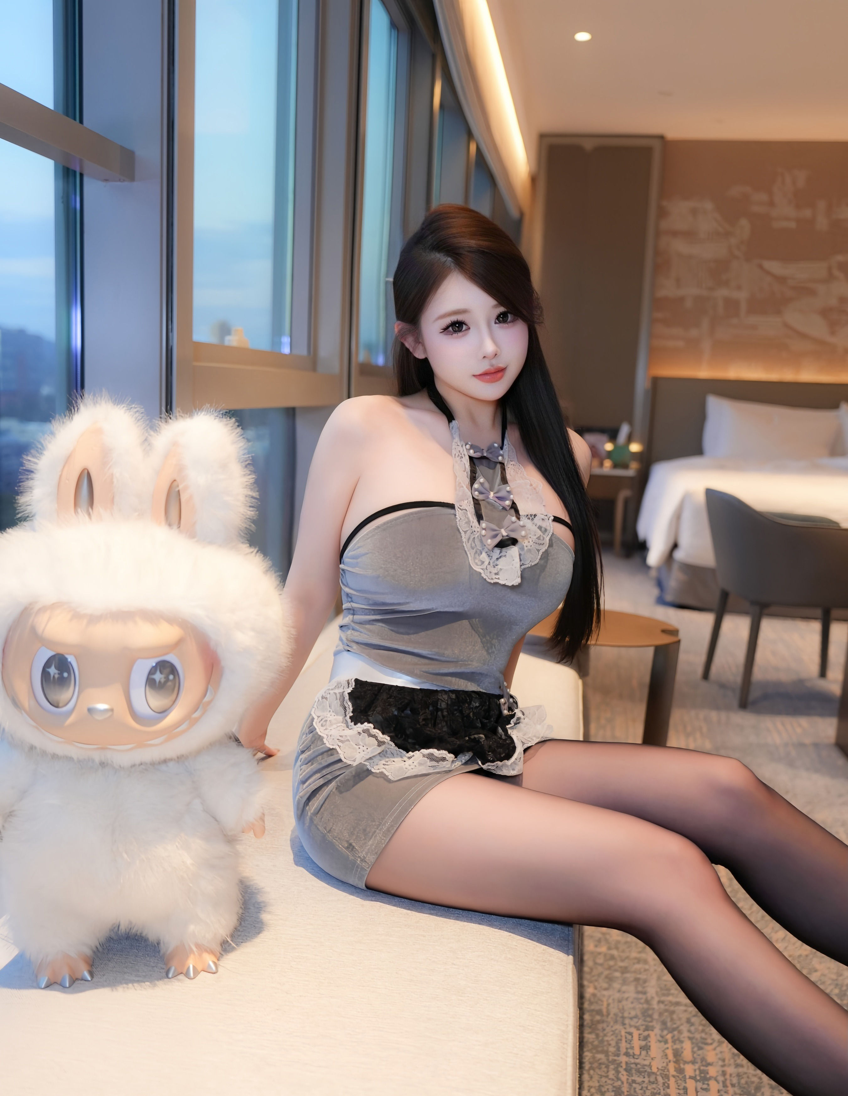 [XiuRen秀人网] 2025.10.17 No.10884 甜妮 灰色短裙 魅惑黑丝 性感写真 [60+1P]