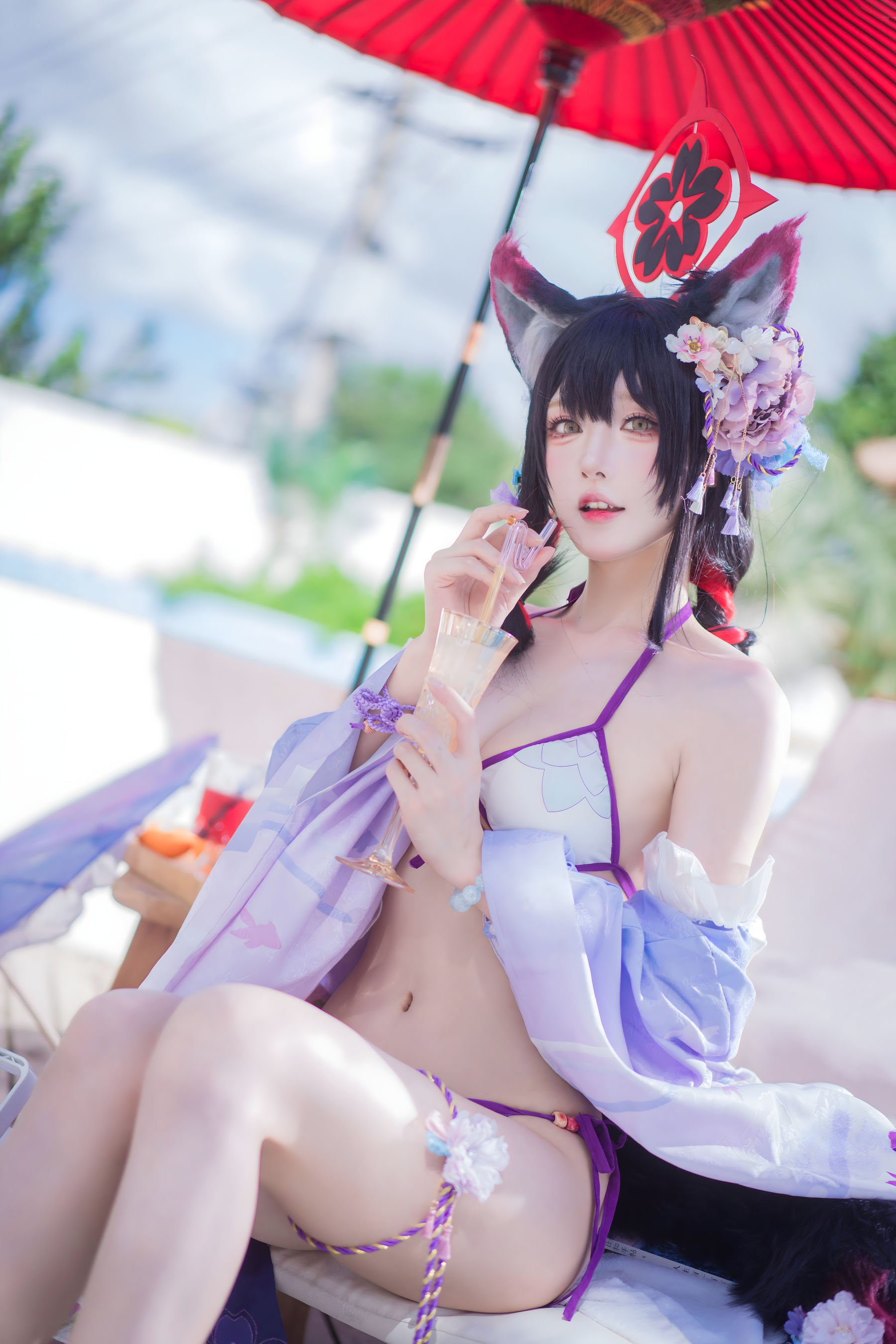 [COSPLAY]阿包也是兔娘 – 蔚蓝档案 狐坂若藻 水着