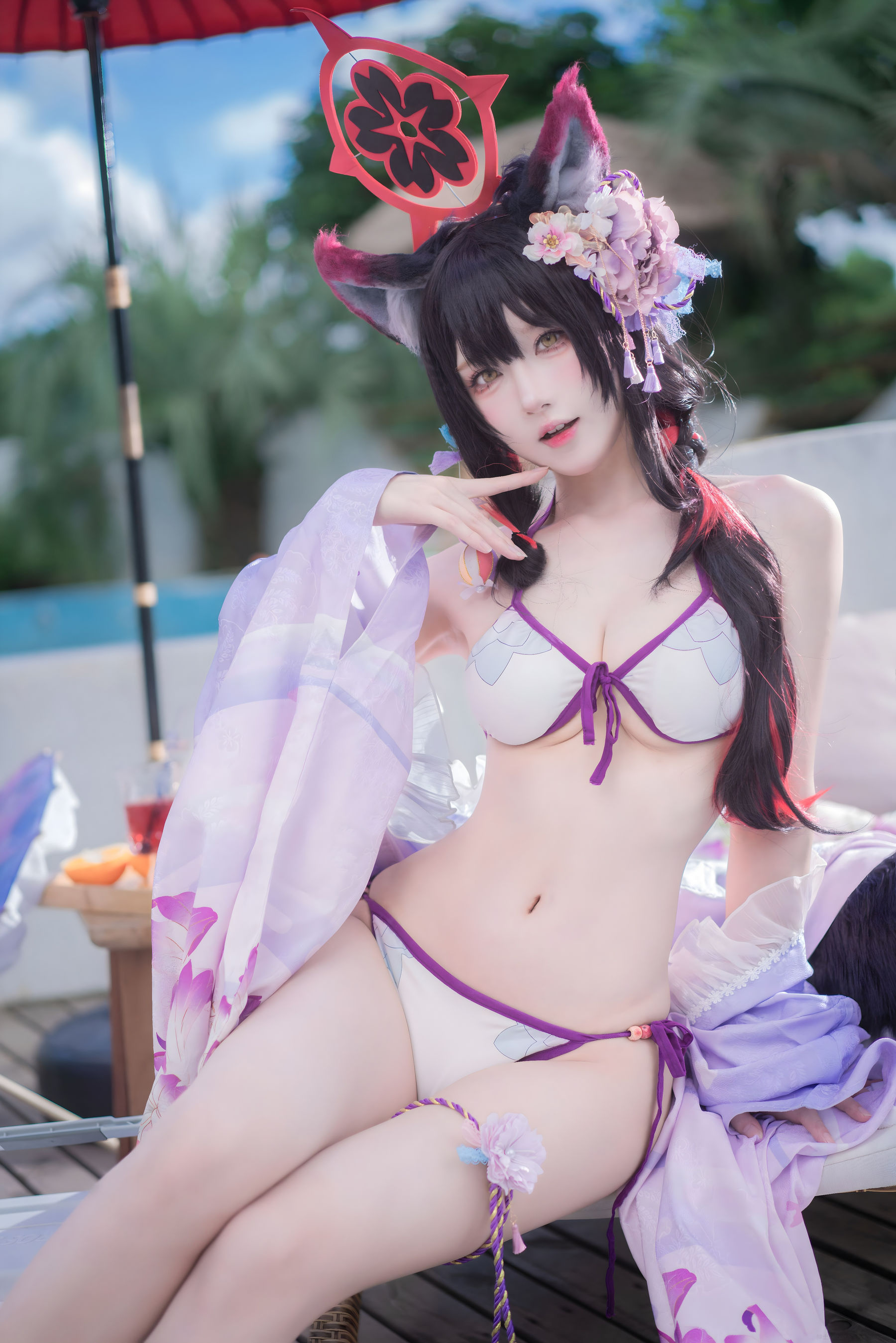[COSPLAY]阿包也是兔娘 – 蔚蓝档案 狐坂若藻 水着
