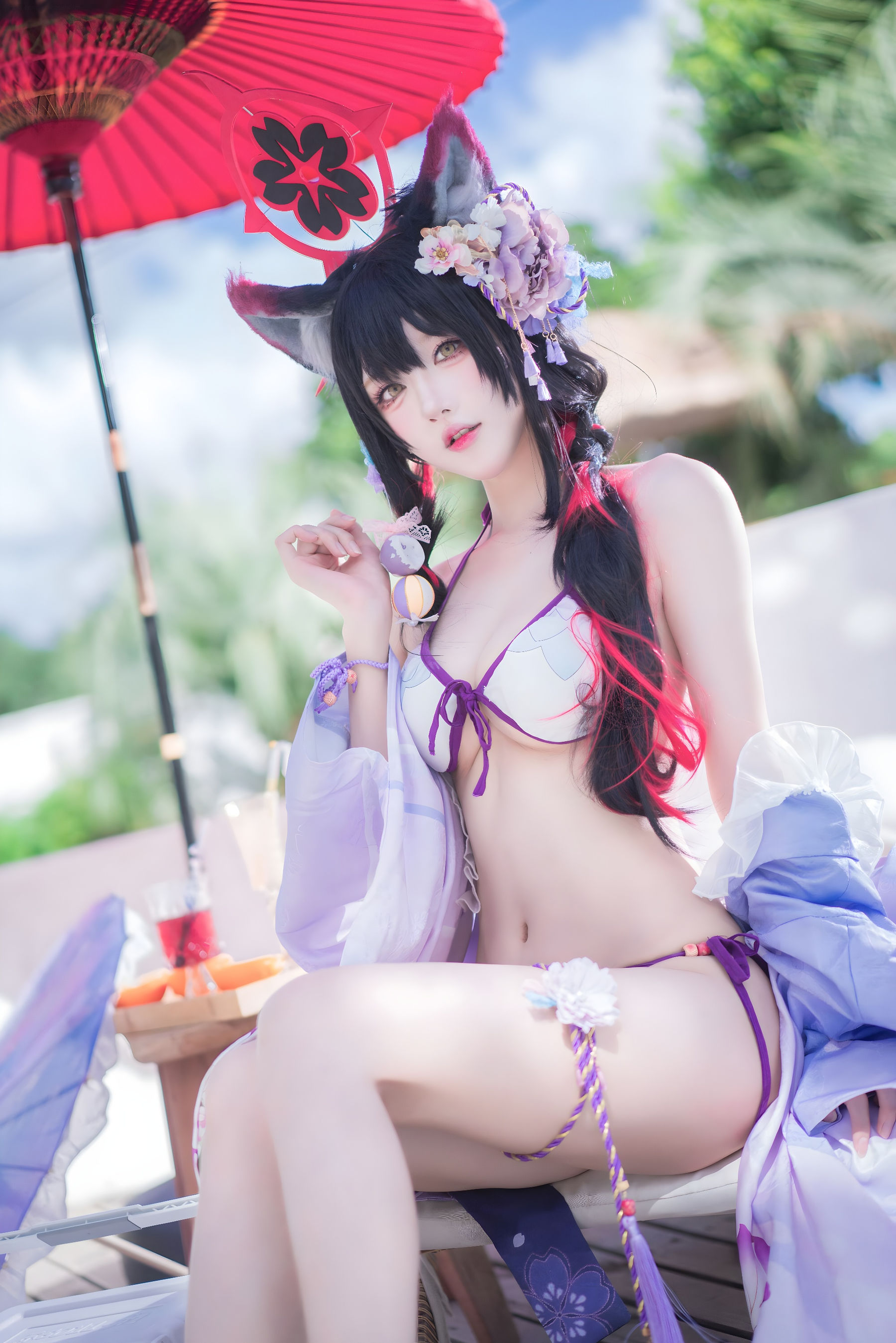 [COSPLAY]阿包也是兔娘 – 蔚蓝档案 狐坂若藻 水着