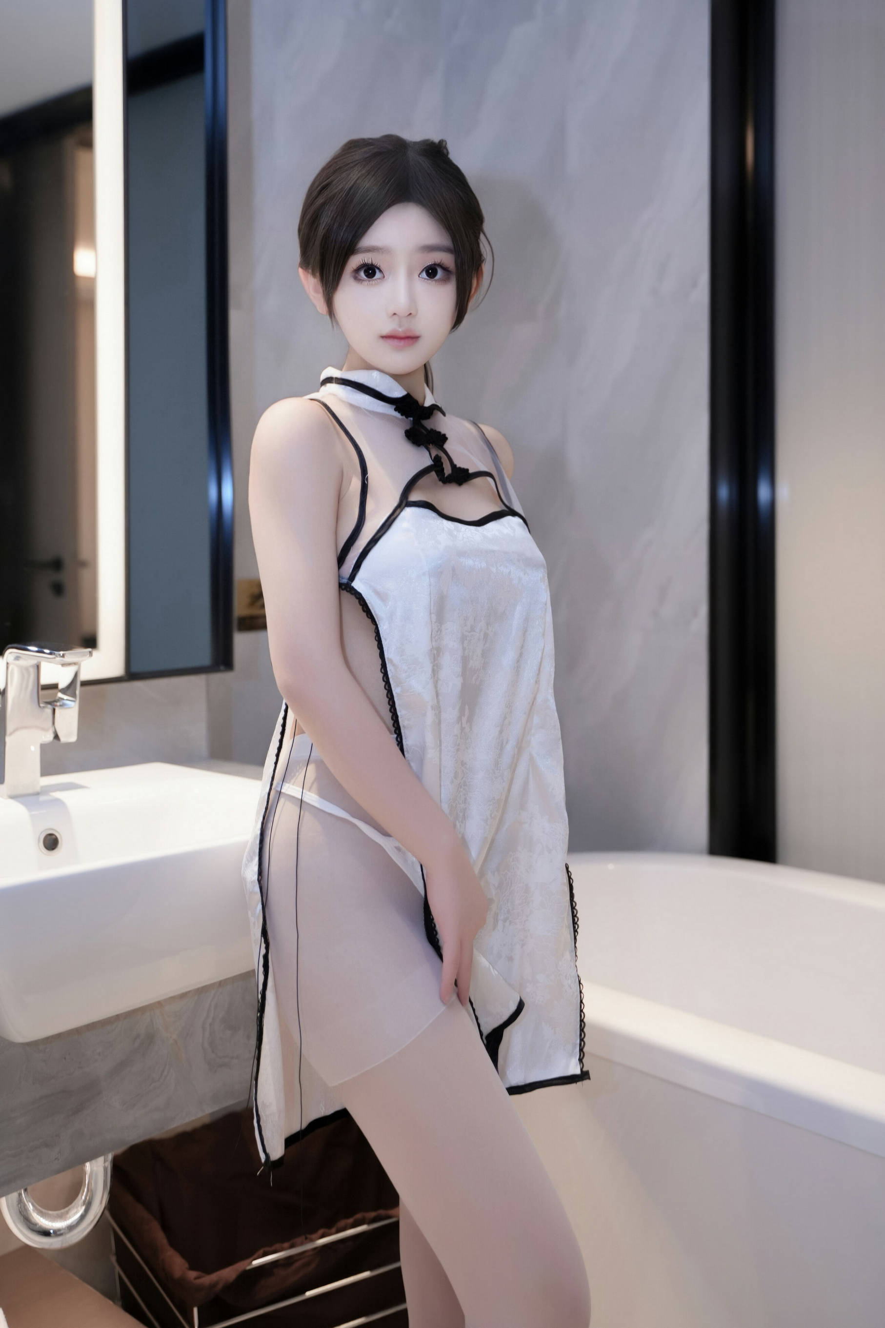[秀人内购] 奶茶味的包子 诱人私拍福利 白色情趣旗袍