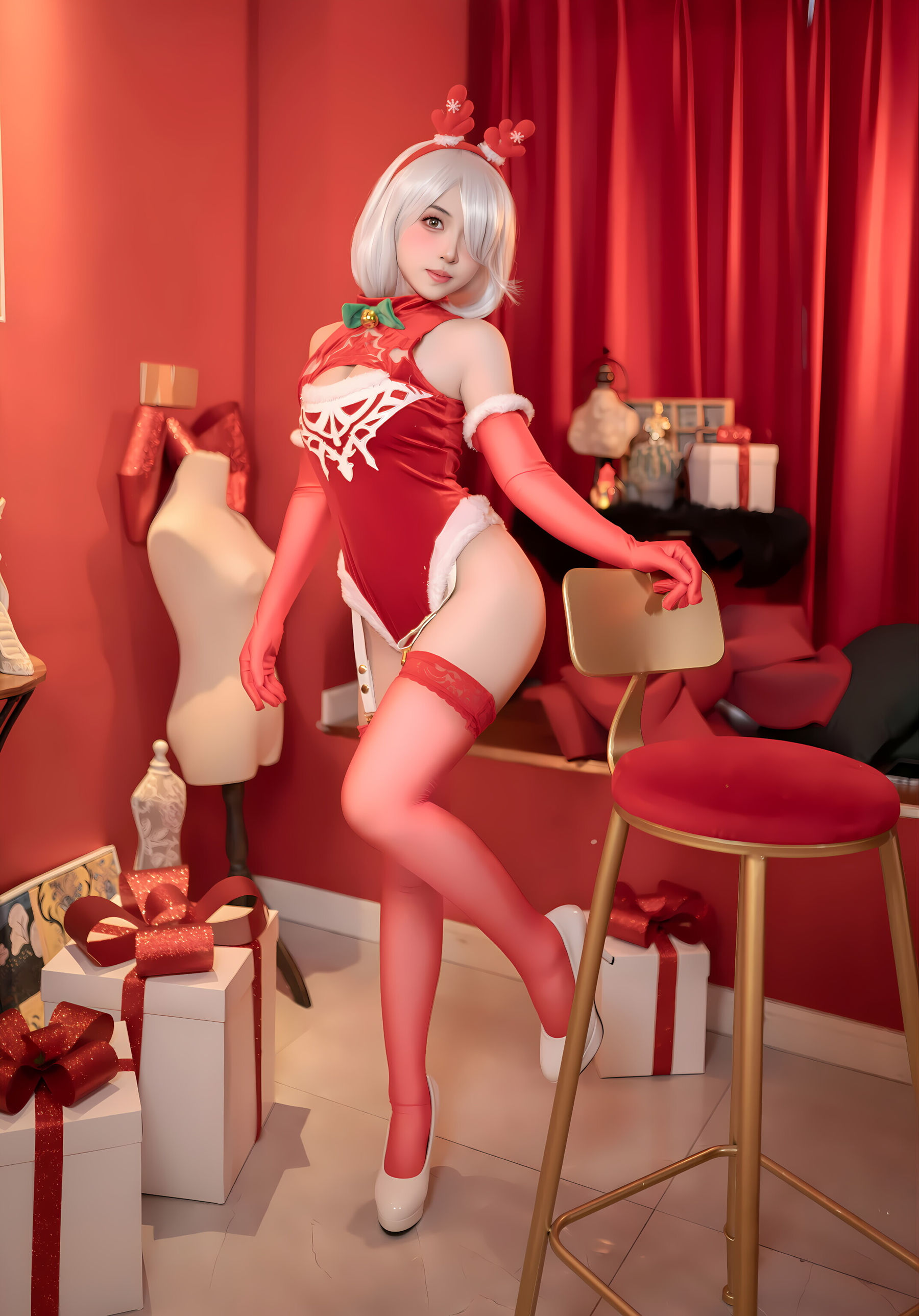 [COSPLAY] Bangni邦尼 圣诞尼尔 红裙御姐